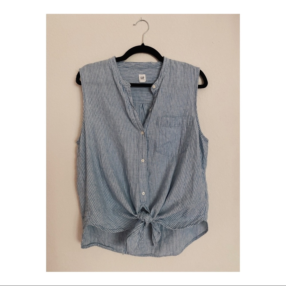 Striped blue sleeveless tie shirt